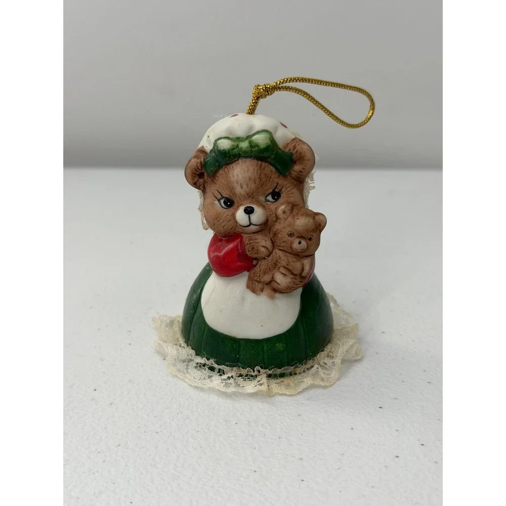 Giftco Vintage Christmas Bear Bell Ornaments Figurine Ceramic 1988 Set of 3 Red